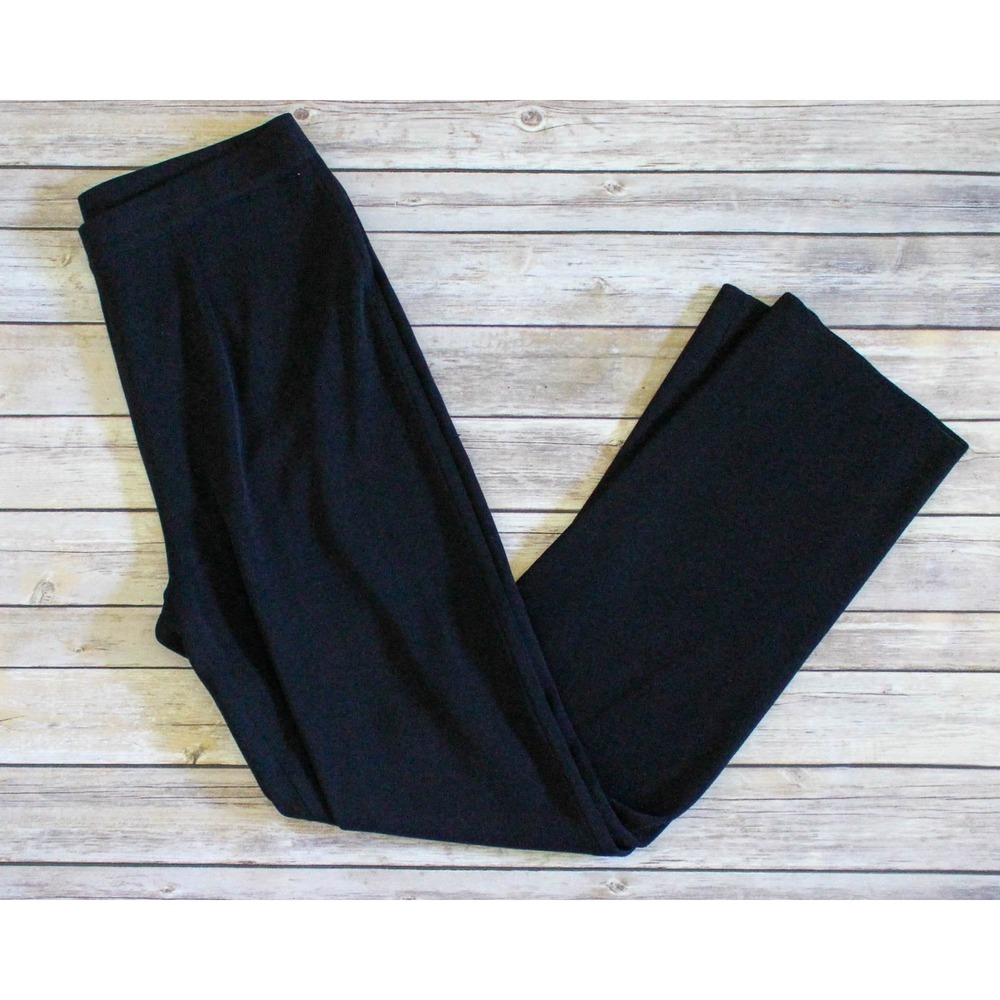 Misook Pants Large Black Knit Elastic Waist Travel Casual Stretch Acrylic